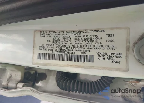 2002 Toyota Tacoma Prerunner V6 из США, поврежденный, VIN 5TEGN92N62Z085250